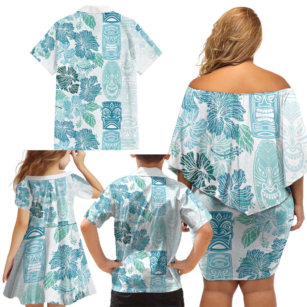Christmas Aloha Hawaii Tiki Family Matching Off Shoulder Short Dress and Hawaiian Shirt Hibiscus Summer Colors LT7 - Polynesian Pride