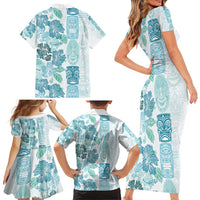 Christmas Aloha Hawaii Tiki Family Matching Short Sleeve Bodycon Dress and Hawaiian Shirt Hibiscus Summer Colors LT7 - Polynesian Pride