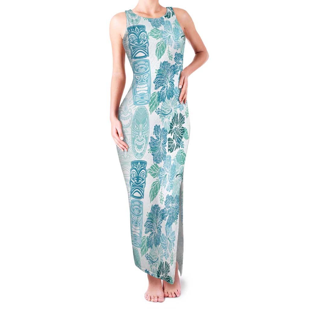 Christmas Aloha Hawaii Tiki Family Matching Tank Maxi Dress and Hawaiian Shirt Hibiscus Summer Colors LT7 Mom's Dress Turquoise - Polynesian Pride