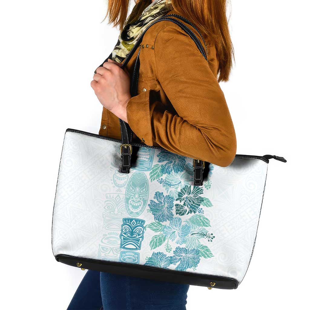 Christmas Aloha Hawaii Tiki Leather Tote Bag Hibiscus Summer Colors LT7 Turquoise - Polynesian Pride