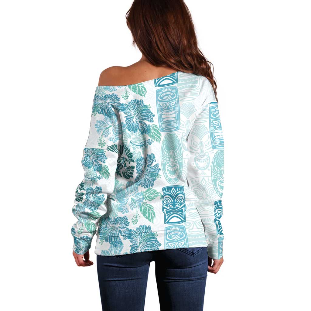 Christmas Aloha Hawaii Tiki Off Shoulder Sweater Hibiscus Summer Colors - Polynesian Pride