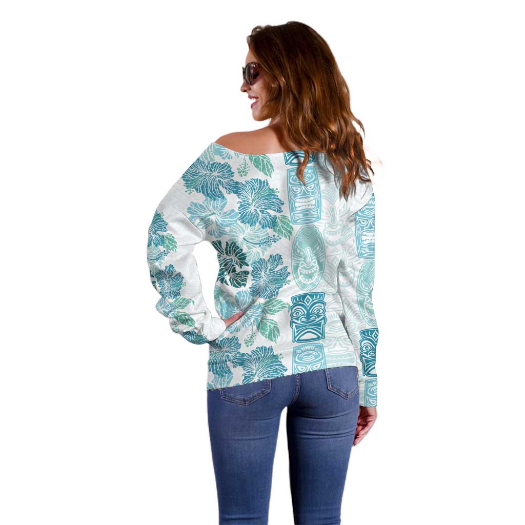 Christmas Aloha Hawaii Tiki Off Shoulder Sweater Hibiscus Summer Colors - Polynesian Pride