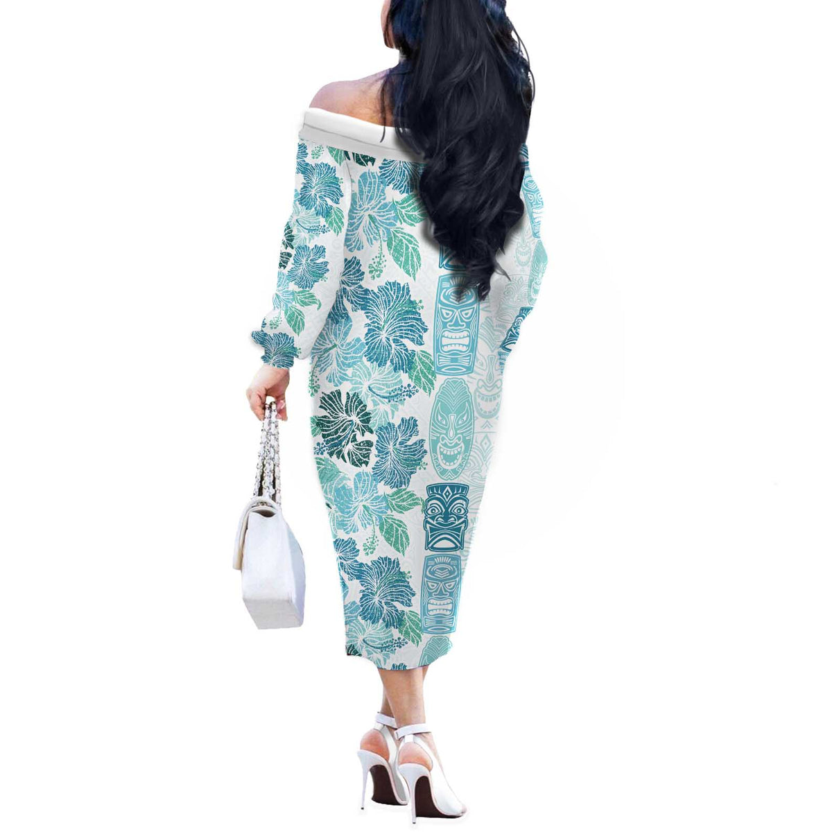Christmas Aloha Hawaii Tiki Off The Shoulder Long Sleeve Dress Hibiscus Summer Colors - Polynesian Pride