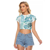 Christmas Aloha Hawaii Tiki Raglan Cropped T Shirt Hibiscus Summer Colors - Polynesian Pride