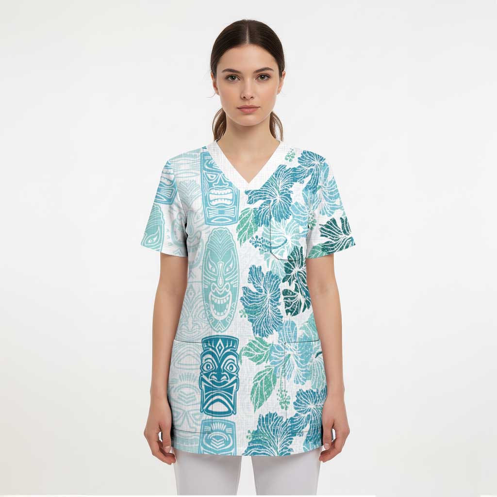 Christmas Aloha Hawaii Tiki Scrub Top Hibiscus Summer Colors - Polynesian Pride