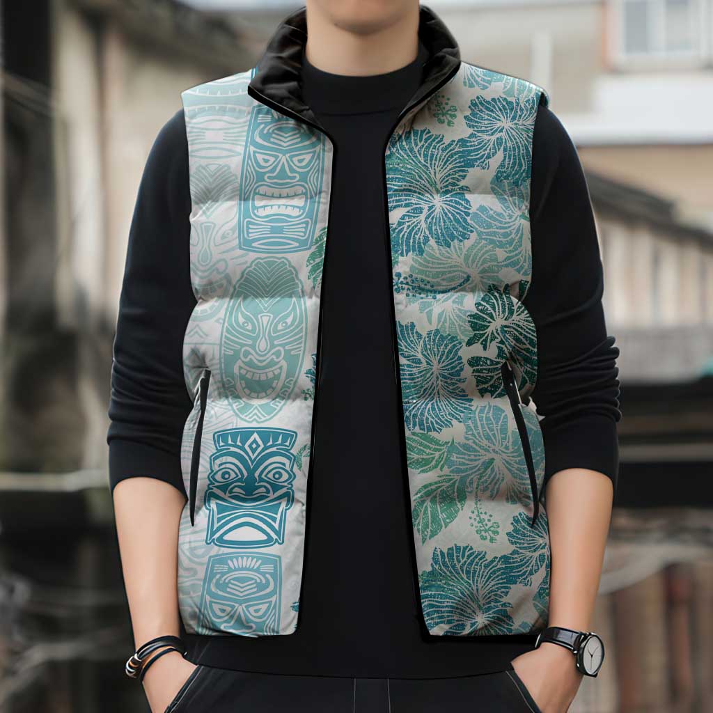 Christmas Aloha Hawaii Tiki Sleeveless Puffer Jacket Hibiscus Summer Colors - Polynesian Pride