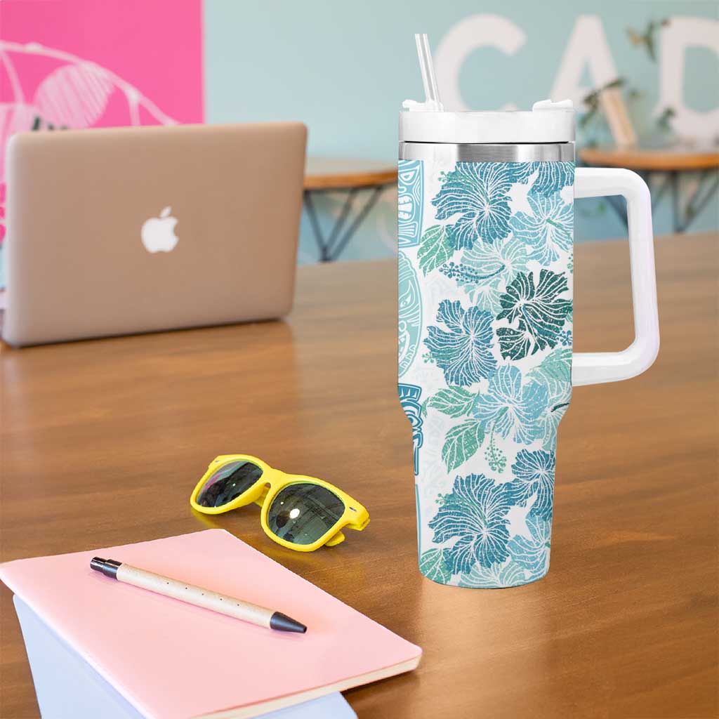 Christmas Aloha Hawaii Tiki Tumbler With Handle Hibiscus Summer Colors - Polynesian Pride