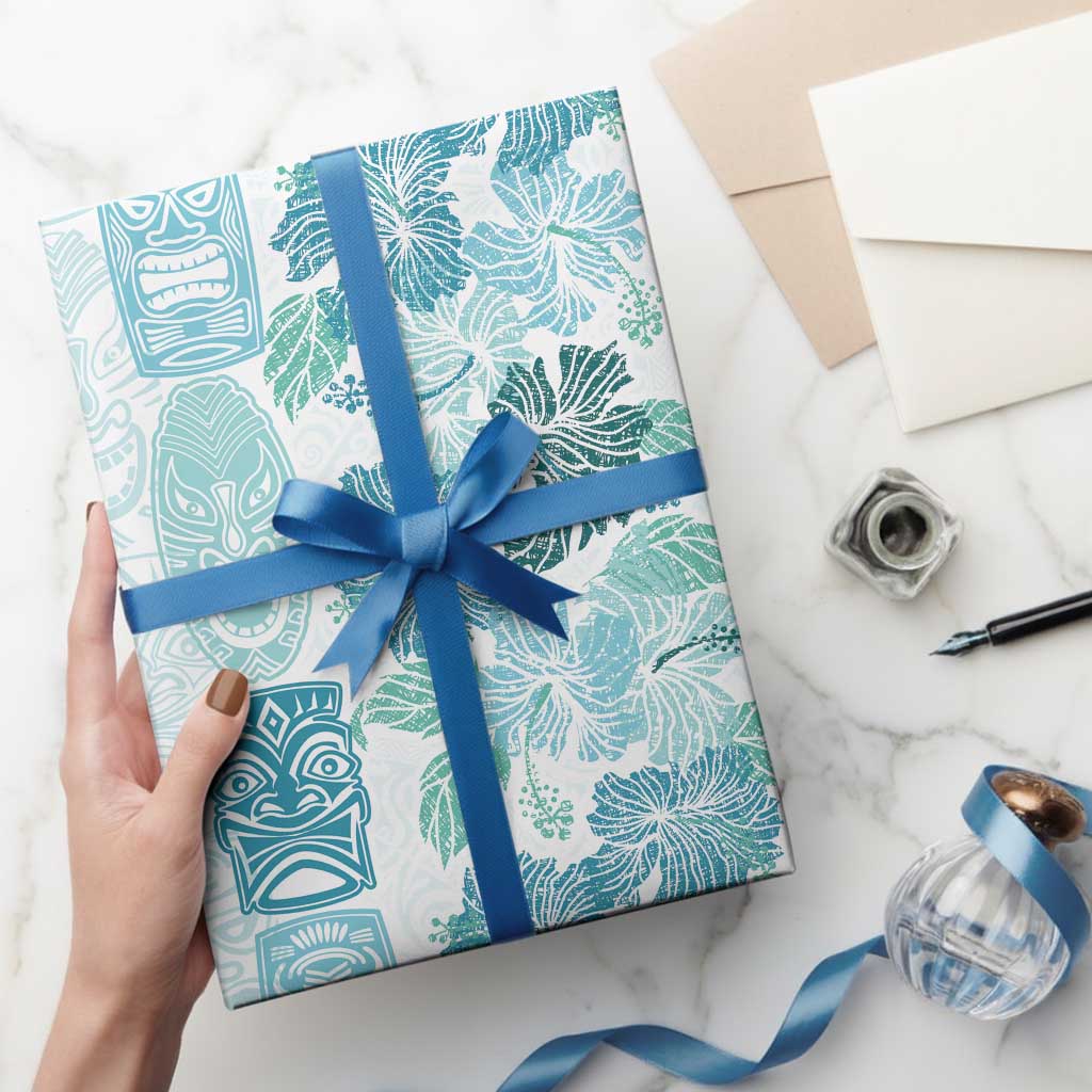 Christmas Aloha Hawaii Tiki Wrapping Paper Hibiscus Summer Colors