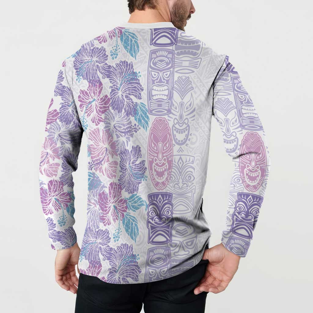 Christmas Aloha Hawaii Tiki Button Sweatshirt Hibiscus Winter Colors - Polynesian Pride