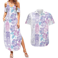 Christmas Aloha Hawaii Tiki Couples Matching Summer Maxi Dress and Hawaiian Shirt Hibiscus Winter Colors LT7 Lavender - Polynesian Pride