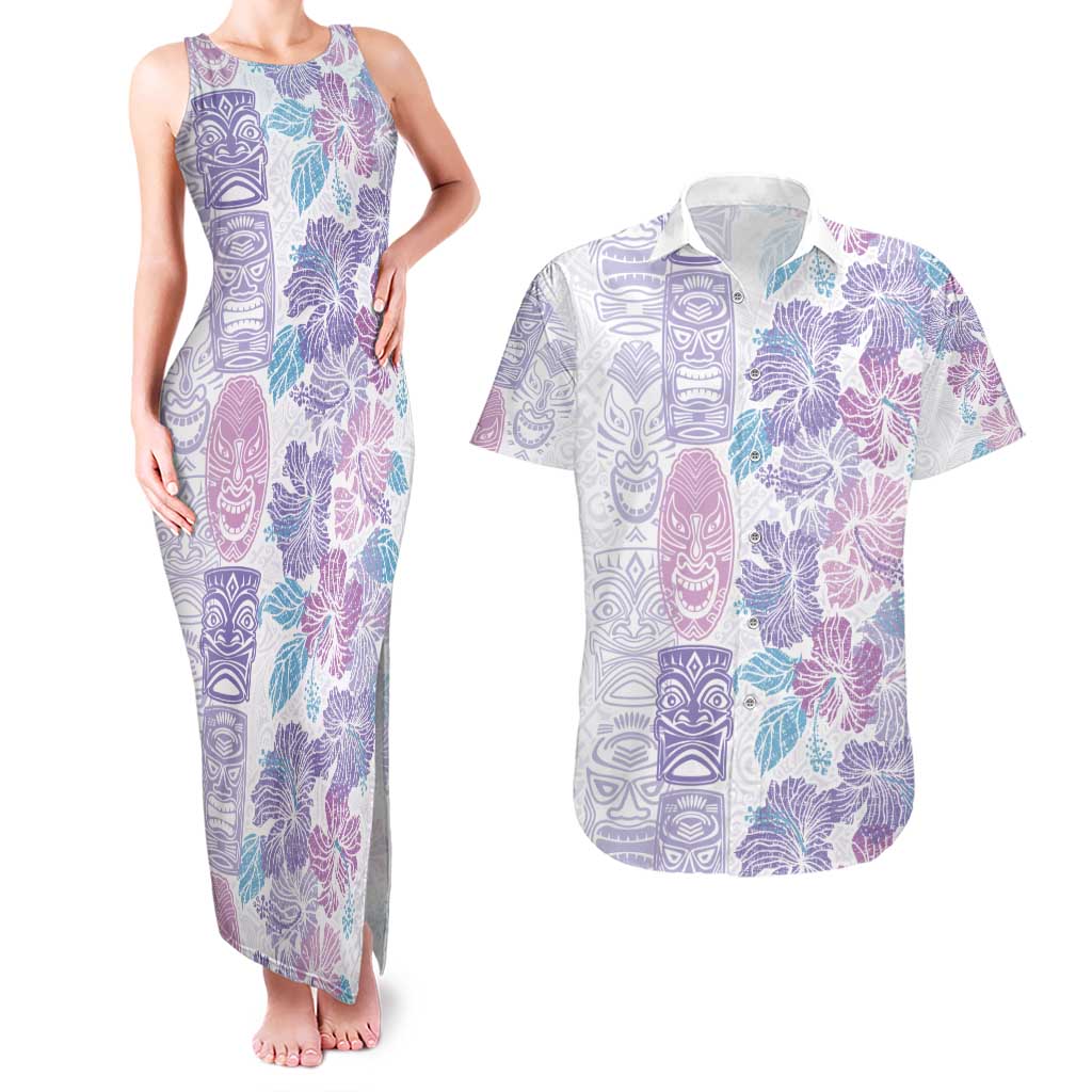 Christmas Aloha Hawaii Tiki Couples Matching Tank Maxi Dress and Hawaiian Shirt Hibiscus Winter Colors LT7 Lavender - Polynesian Pride
