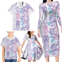 Christmas Aloha Hawaii Tiki Family Matching Long Sleeve Bodycon Dress and Hawaiian Shirt Hibiscus Winter Colors LT7 - Polynesian Pride