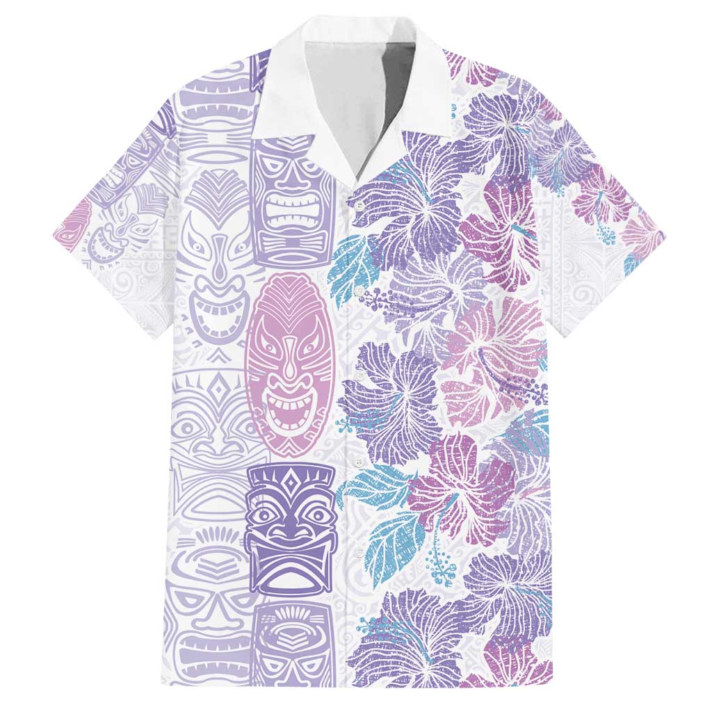 Christmas Aloha Hawaii Tiki Family Matching Long Sleeve Bodycon Dress and Hawaiian Shirt Hibiscus Winter Colors LT7 Dad's Shirt - Short Sleeve Lavender - Polynesian Pride