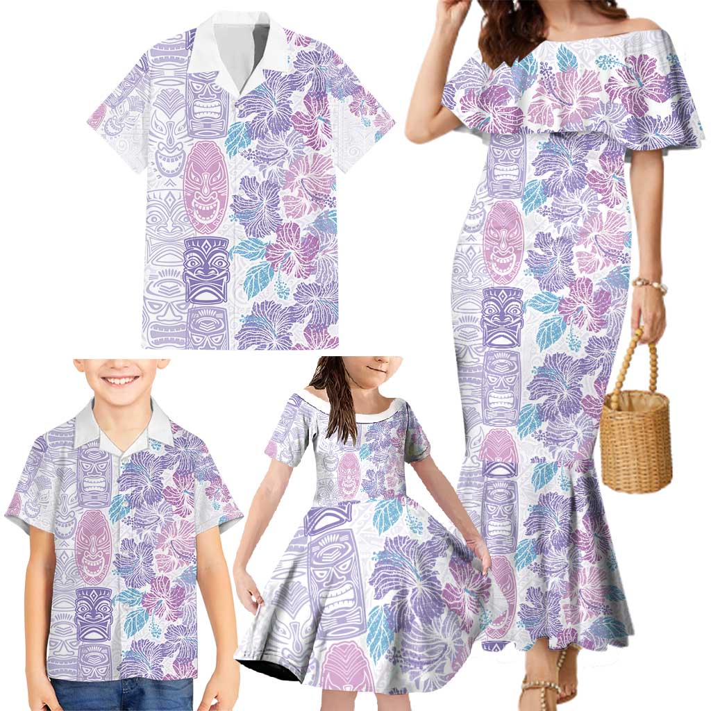 Christmas Aloha Hawaii Tiki Family Matching Mermaid Dress and Hawaiian Shirt Hibiscus Winter Colors LT7 - Polynesian Pride