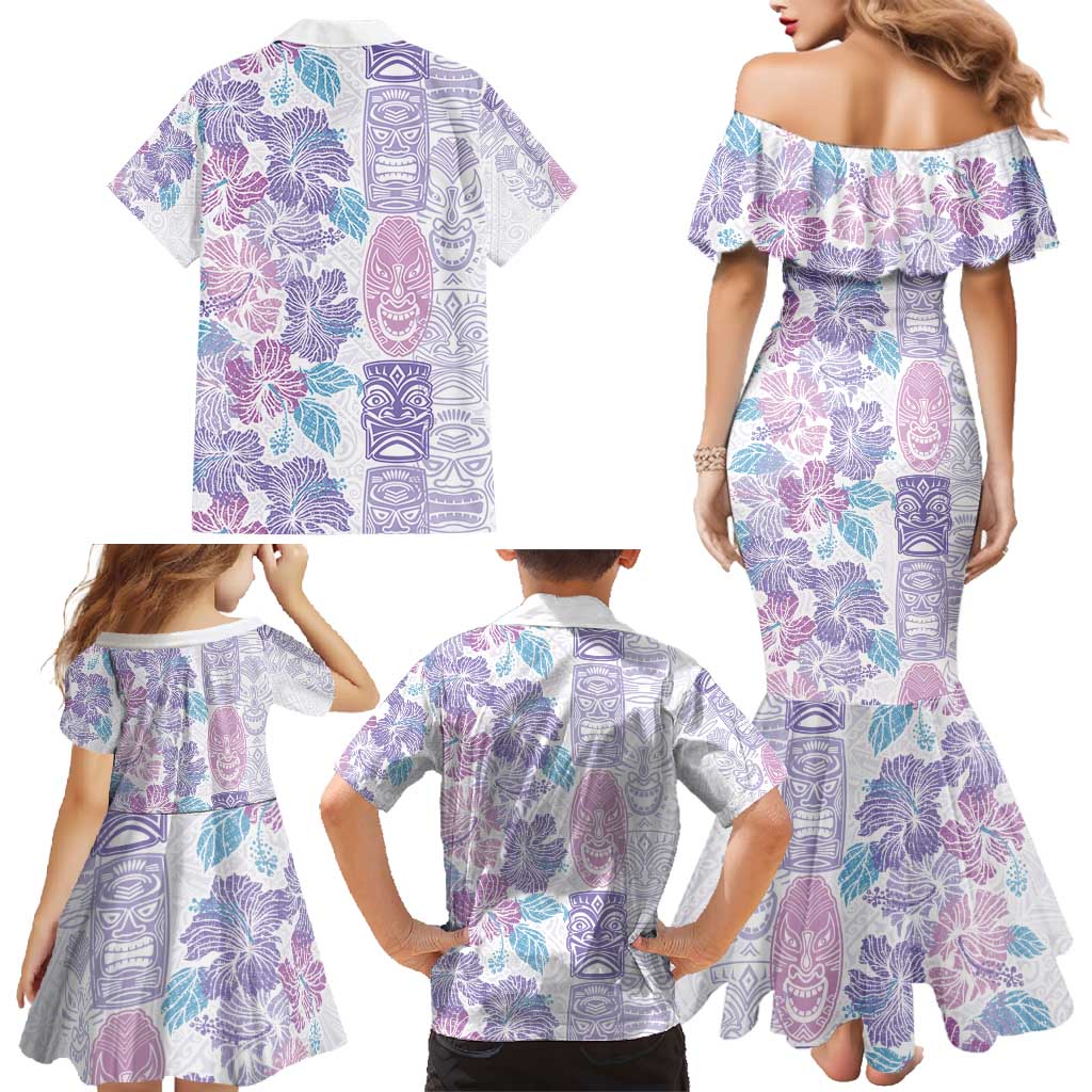 Christmas Aloha Hawaii Tiki Family Matching Mermaid Dress and Hawaiian Shirt Hibiscus Winter Colors LT7 - Polynesian Pride