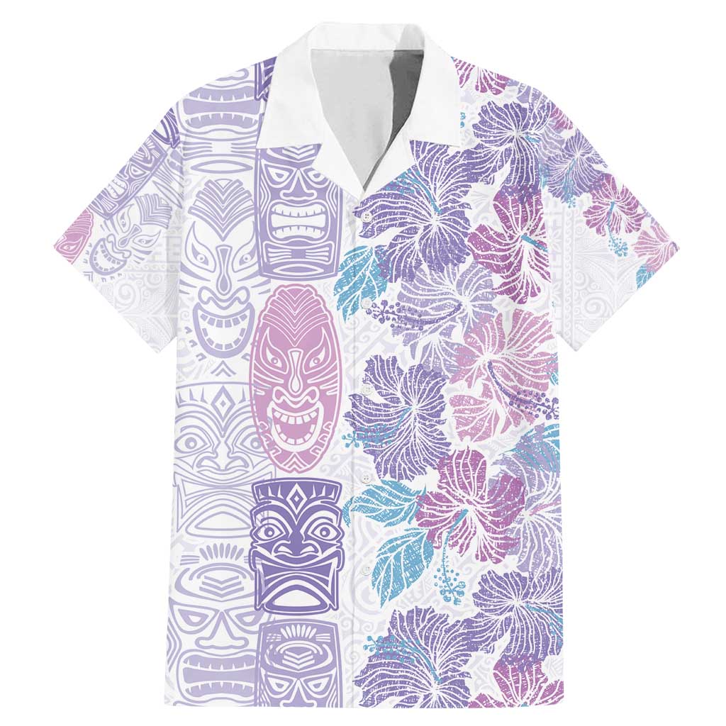 Christmas Aloha Hawaii Tiki Family Matching Mermaid Dress and Hawaiian Shirt Hibiscus Winter Colors LT7 Dad's Shirt - Short Sleeve Lavender - Polynesian Pride