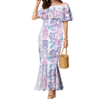 Christmas Aloha Hawaii Tiki Family Matching Mermaid Dress and Hawaiian Shirt Hibiscus Winter Colors LT7 Mom's Dress Lavender - Polynesian Pride
