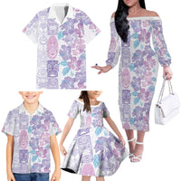 Christmas Aloha Hawaii Tiki Family Matching Off The Shoulder Long Sleeve Dress and Hawaiian Shirt Hibiscus Winter Colors LT7 - Polynesian Pride