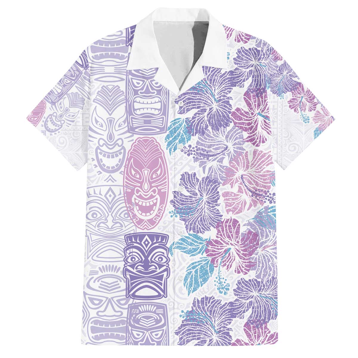 Christmas Aloha Hawaii Tiki Family Matching Off The Shoulder Long Sleeve Dress and Hawaiian Shirt Hibiscus Winter Colors LT7 Dad's Shirt - Short Sleeve Lavender - Polynesian Pride