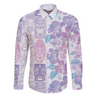 Christmas Aloha Hawaii Tiki Family Matching Off The Shoulder Long Sleeve Dress and Hawaiian Shirt Hibiscus Winter Colors LT7 Dad's Shirt - Long Sleeve Lavender - Polynesian Pride
