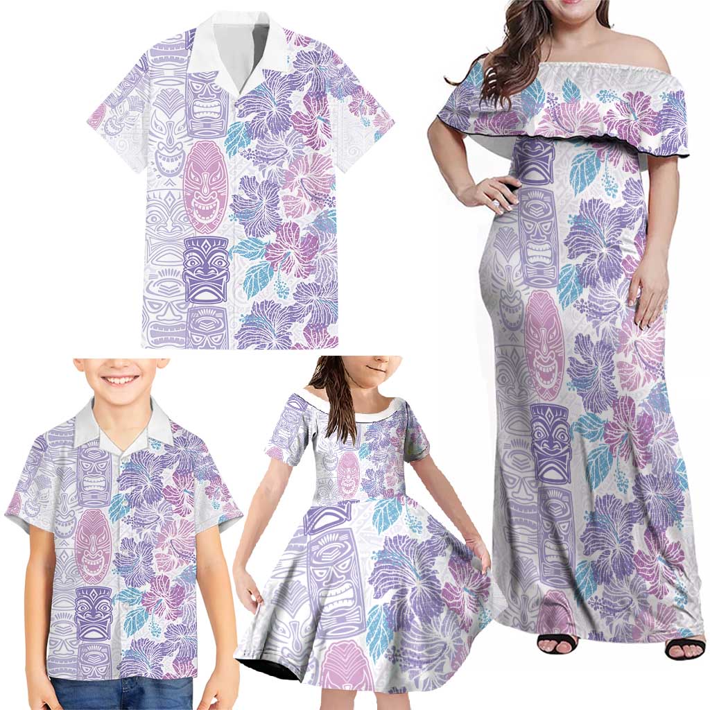 Christmas Aloha Hawaii Tiki Family Matching Off Shoulder Maxi Dress and Hawaiian Shirt Hibiscus Winter Colors LT7 - Polynesian Pride