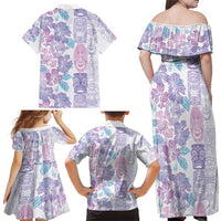 Christmas Aloha Hawaii Tiki Family Matching Off Shoulder Maxi Dress and Hawaiian Shirt Hibiscus Winter Colors LT7 - Polynesian Pride