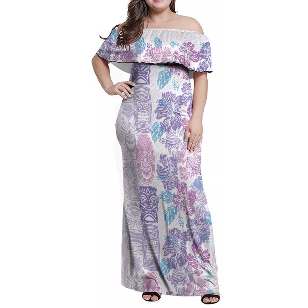 Christmas Aloha Hawaii Tiki Family Matching Off Shoulder Maxi Dress and Hawaiian Shirt Hibiscus Winter Colors LT7 Mom's Dress Lavender - Polynesian Pride