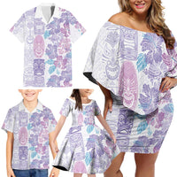 Christmas Aloha Hawaii Tiki Family Matching Off Shoulder Short Dress and Hawaiian Shirt Hibiscus Winter Colors LT7 - Polynesian Pride