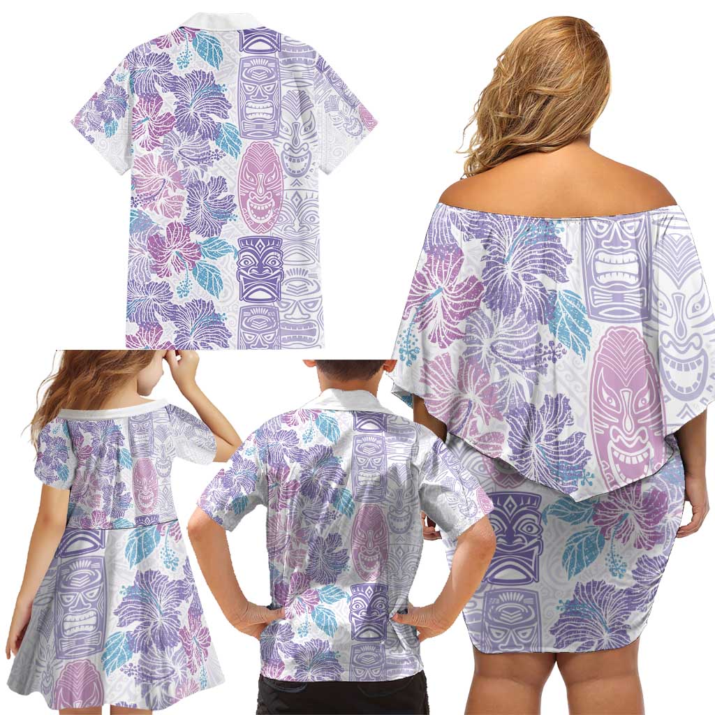 Christmas Aloha Hawaii Tiki Family Matching Off Shoulder Short Dress and Hawaiian Shirt Hibiscus Winter Colors LT7 - Polynesian Pride