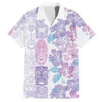 Christmas Aloha Hawaii Tiki Family Matching Off Shoulder Short Dress and Hawaiian Shirt Hibiscus Winter Colors LT7 Dad's Shirt - Short Sleeve Lavender - Polynesian Pride