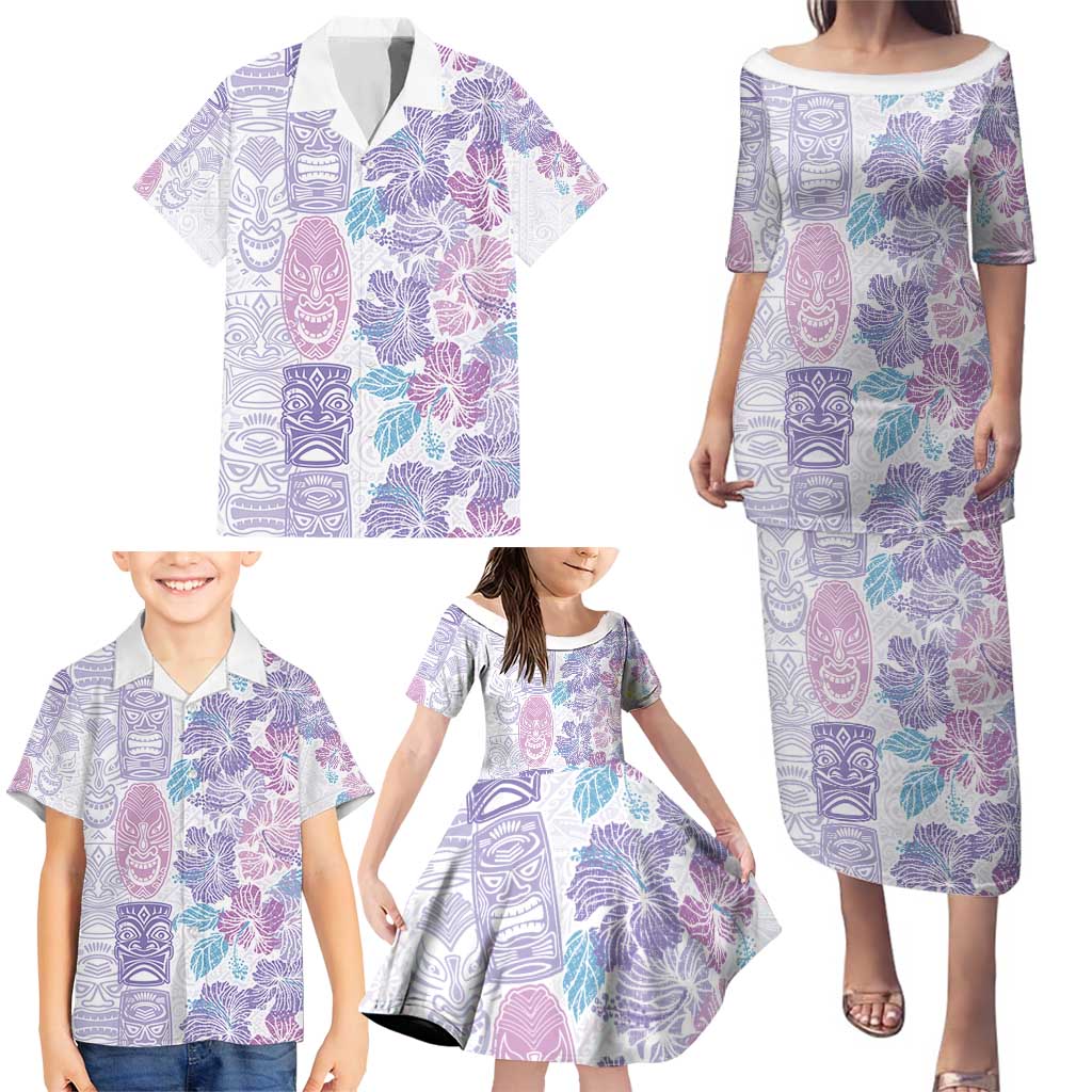 Christmas Aloha Hawaii Tiki Family Matching Puletasi and Hawaiian Shirt Hibiscus Winter Colors LT7 - Polynesian Pride