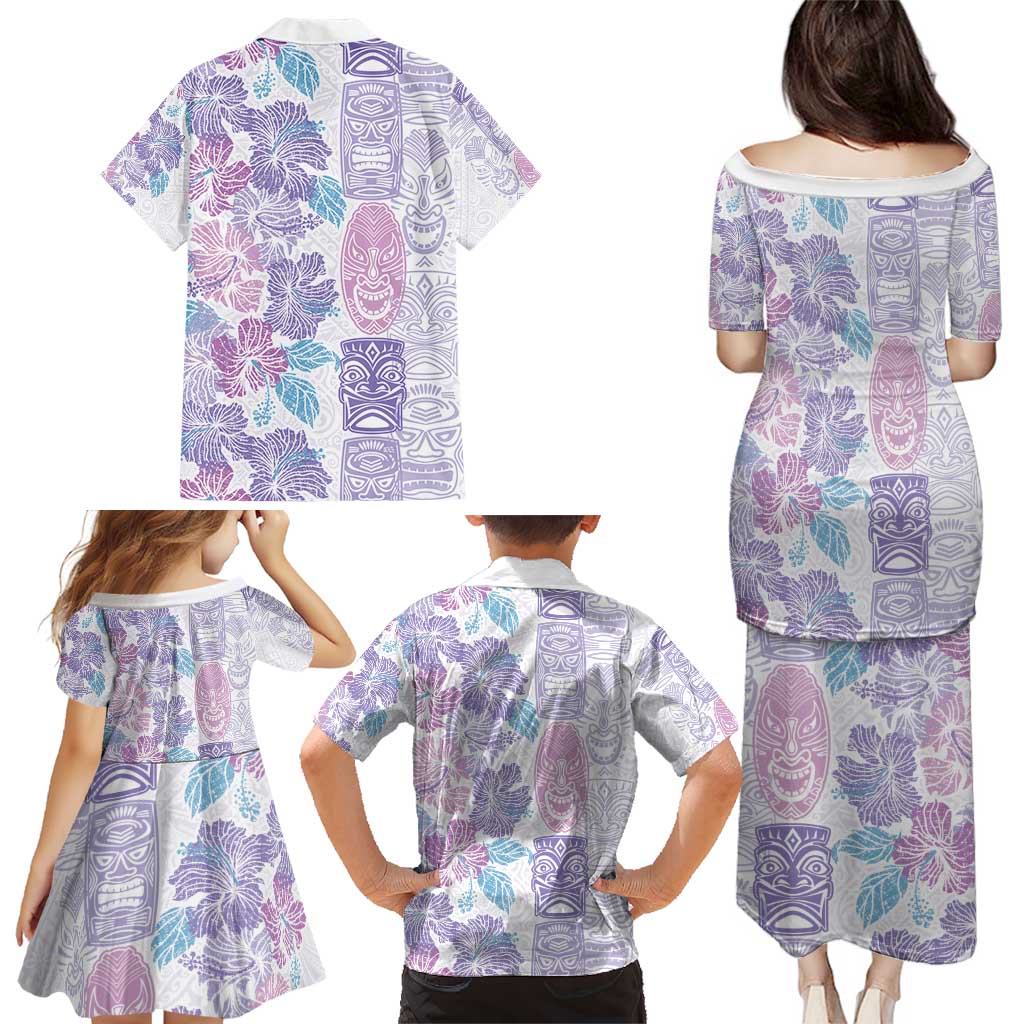 Christmas Aloha Hawaii Tiki Family Matching Puletasi and Hawaiian Shirt Hibiscus Winter Colors LT7 - Polynesian Pride