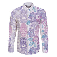 Christmas Aloha Hawaii Tiki Family Matching Puletasi and Hawaiian Shirt Hibiscus Winter Colors LT7 Dad's Shirt - Long Sleeve Lavender - Polynesian Pride