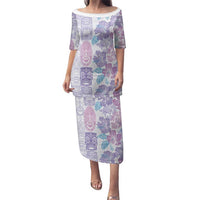 Christmas Aloha Hawaii Tiki Family Matching Puletasi and Hawaiian Shirt Hibiscus Winter Colors LT7 Mom's Dress Lavender - Polynesian Pride