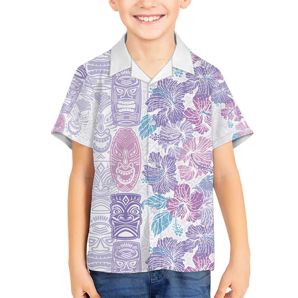 Christmas Aloha Hawaii Tiki Family Matching Puletasi and Hawaiian Shirt Hibiscus Winter Colors LT7 Son's Shirt Lavender - Polynesian Pride