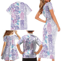 Christmas Aloha Hawaii Tiki Family Matching Short Sleeve Bodycon Dress and Hawaiian Shirt Hibiscus Winter Colors LT7 - Polynesian Pride