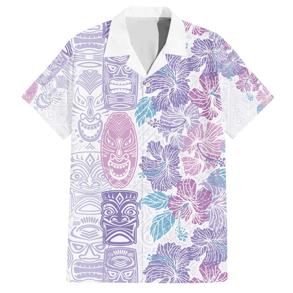 Christmas Aloha Hawaii Tiki Family Matching Short Sleeve Bodycon Dress and Hawaiian Shirt Hibiscus Winter Colors LT7 Dad's Shirt - Short Sleeve Lavender - Polynesian Pride
