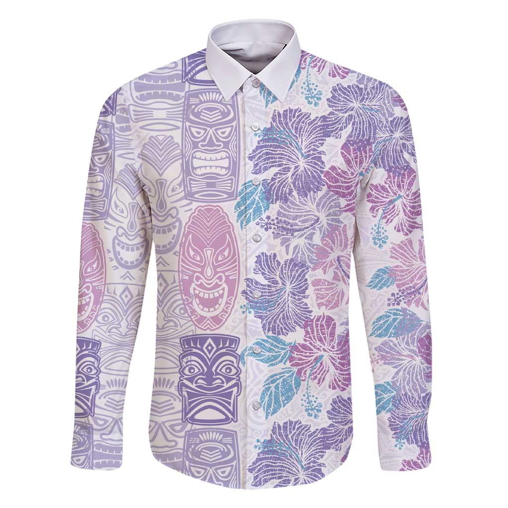 Christmas Aloha Hawaii Tiki Family Matching Short Sleeve Bodycon Dress and Hawaiian Shirt Hibiscus Winter Colors LT7 Dad's Shirt - Long Sleeve Lavender - Polynesian Pride