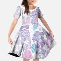 Christmas Aloha Hawaii Tiki Family Matching Summer Maxi Dress and Hawaiian Shirt Hibiscus Winter Colors LT7 Daughter's Dress Lavender - Polynesian Pride