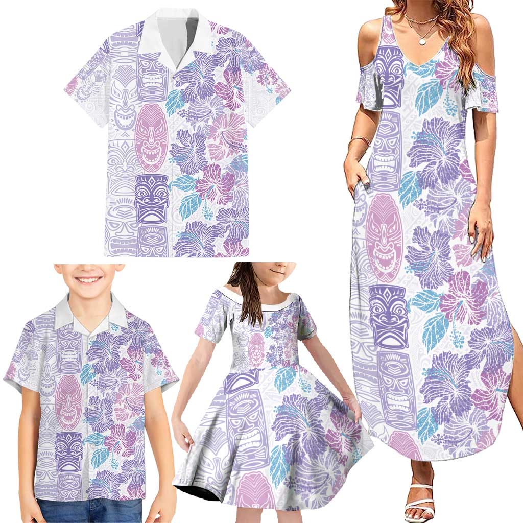 Christmas Aloha Hawaii Tiki Family Matching Summer Maxi Dress and Hawaiian Shirt Hibiscus Winter Colors LT7 - Polynesian Pride