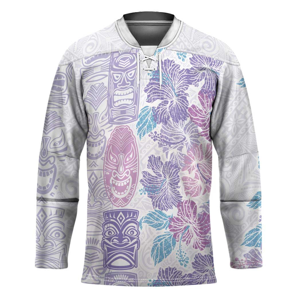 Christmas Aloha Hawaii Tiki Hockey Jersey Hibiscus Winter Colors - Polynesian Pride