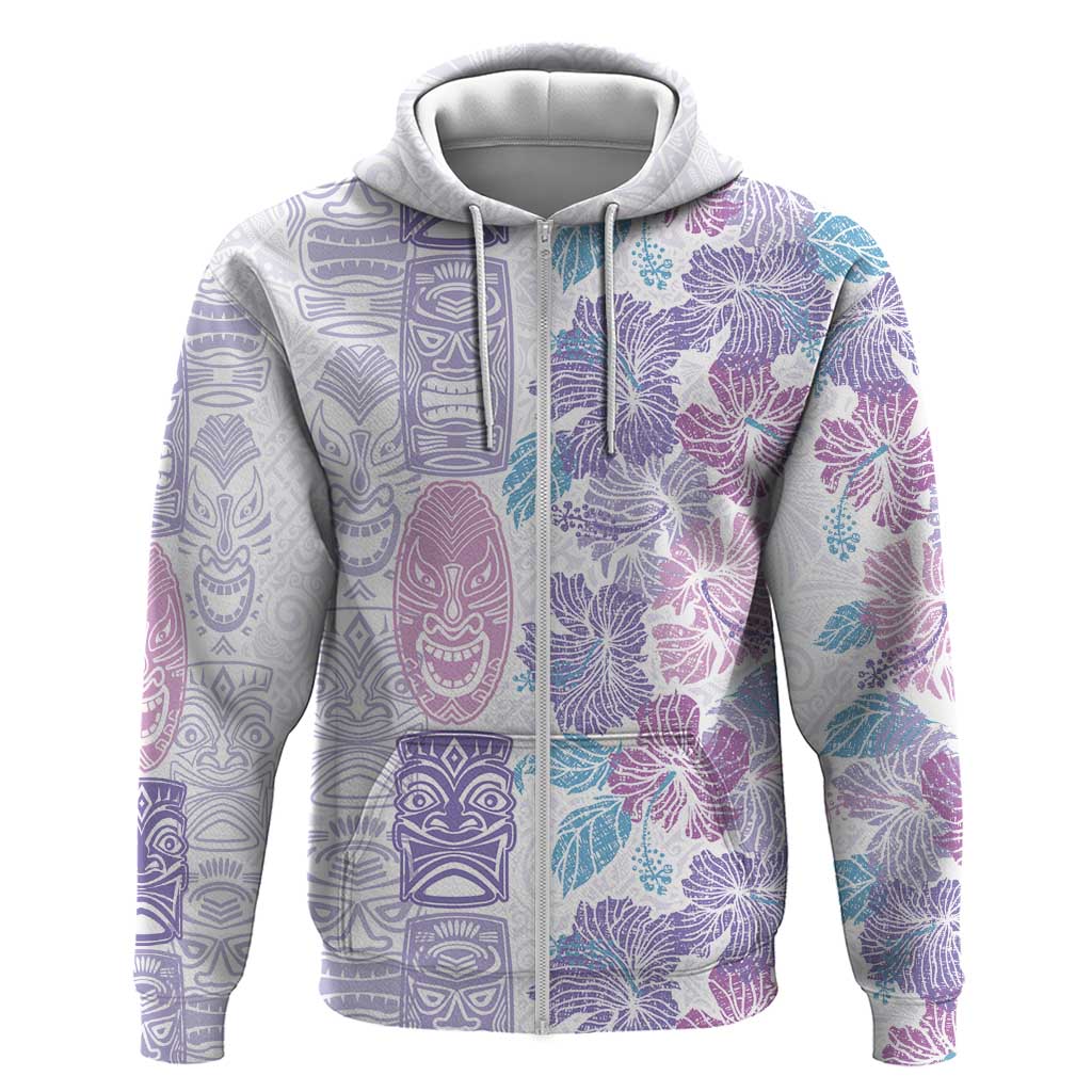 Christmas Aloha Hawaii Tiki Hoodie Hibiscus Winter Colors LT7 Zip Hoodie Lavender - Polynesian Pride