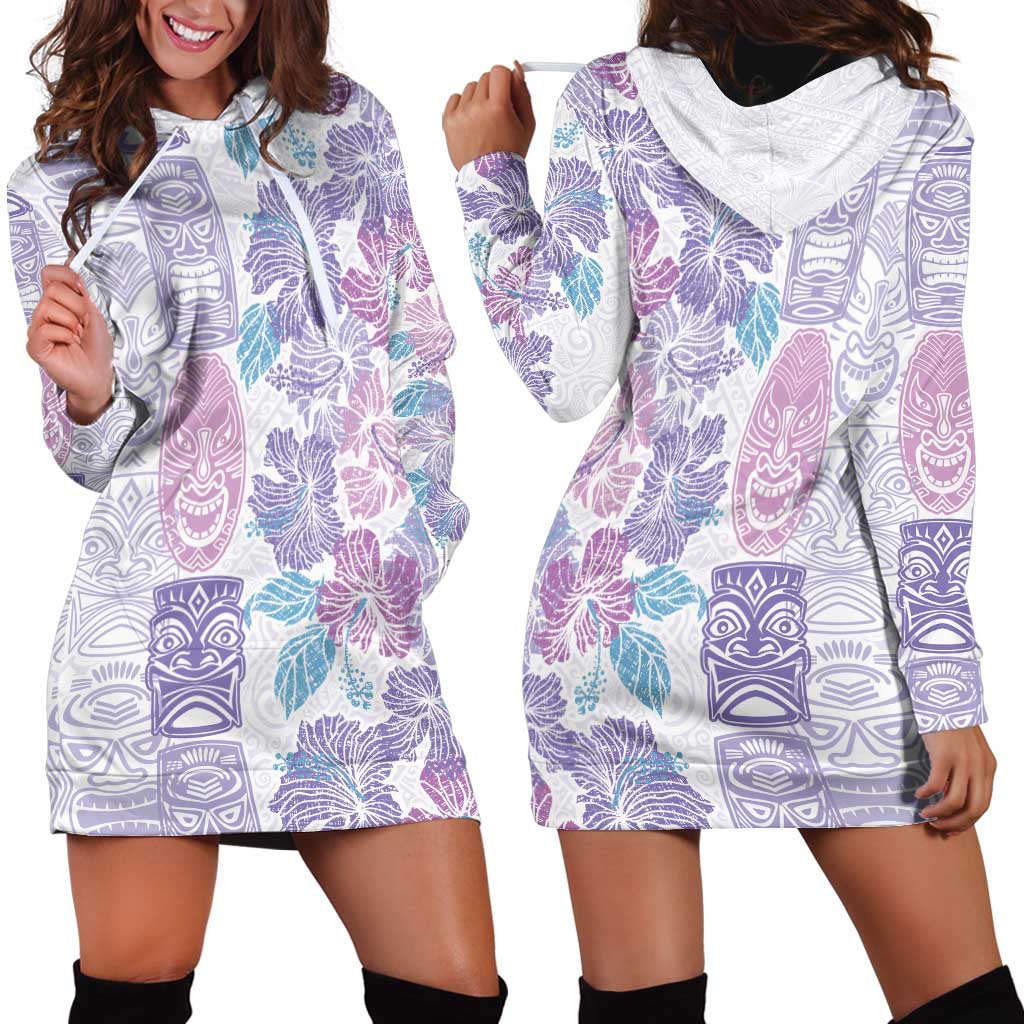 Christmas Aloha Hawaii Tiki Hoodie Dress Hibiscus Winter Colors - Polynesian Pride
