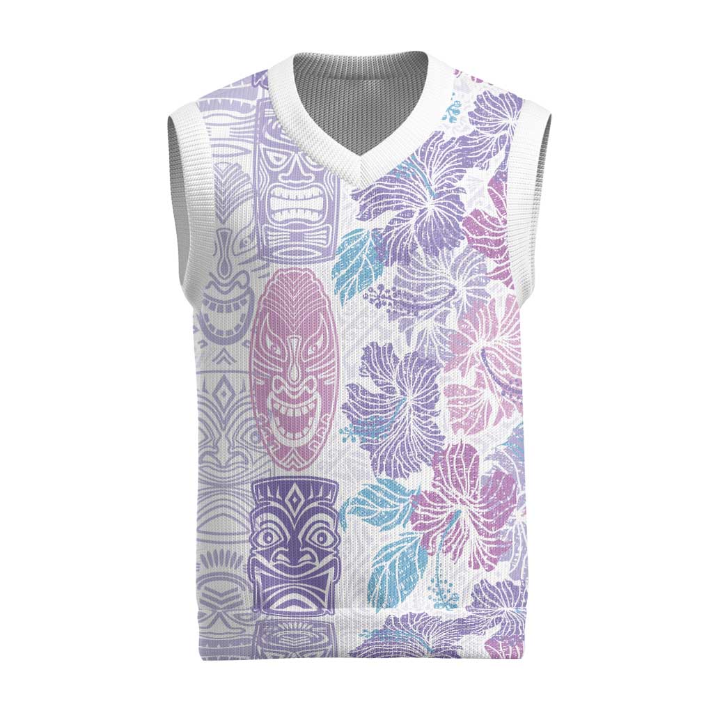 Christmas Aloha Hawaii Tiki Christmas Knitted V-Neck Vest Hibiscus Winter Colors - Polynesian Pride
