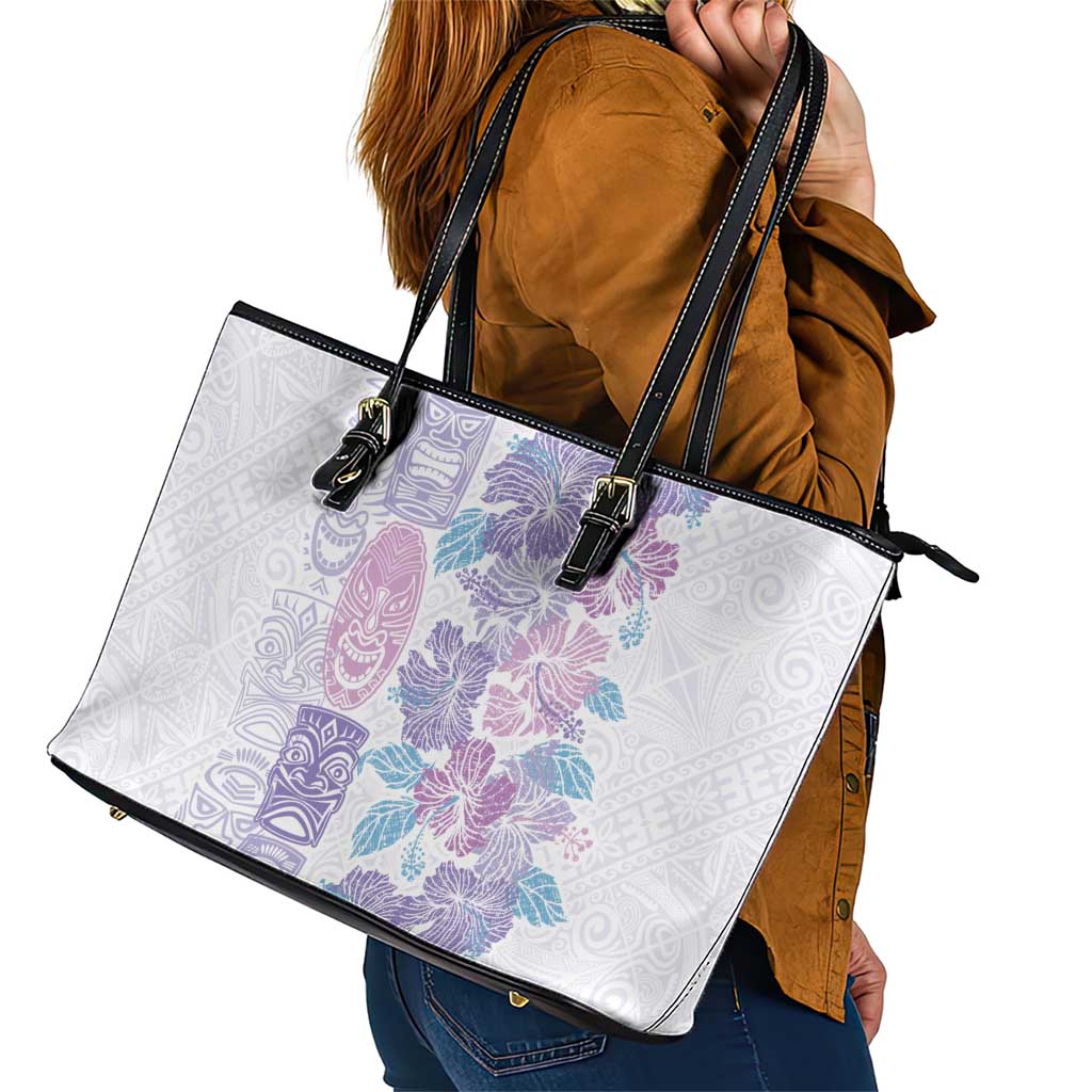 Christmas Aloha Hawaii Tiki Leather Tote Bag Hibiscus Winter Colors - Polynesian Pride