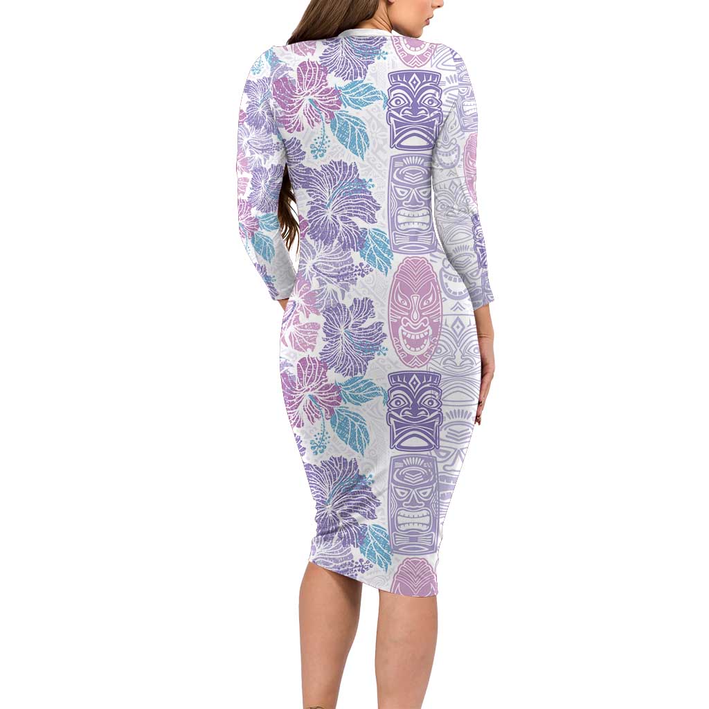Christmas Aloha Hawaii Tiki Long Sleeve Bodycon Dress Hibiscus Winter Colors - Polynesian Pride