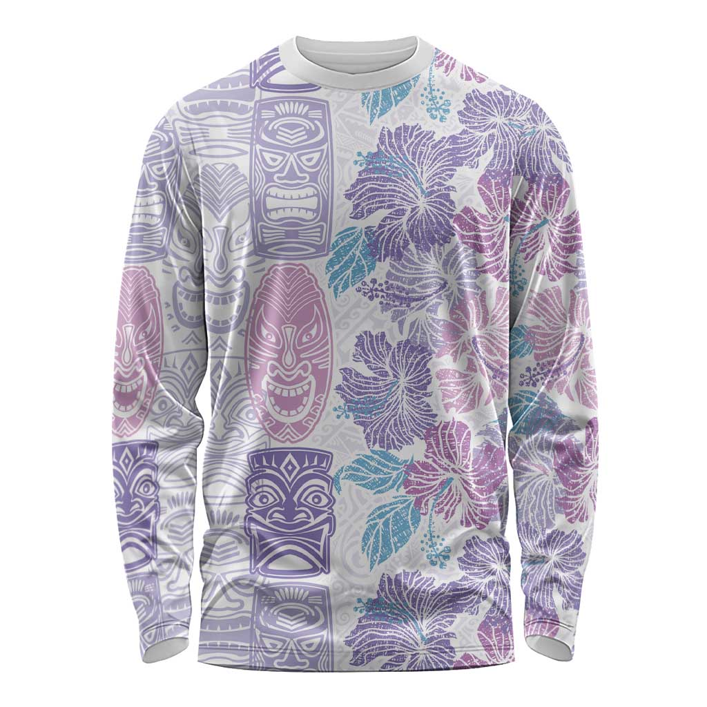 Christmas Aloha Hawaii Tiki Long Sleeve Shirt Hibiscus Winter Colors LT7 Unisex Lavender - Polynesian Pride