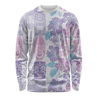 Christmas Aloha Hawaii Tiki Long Sleeve Shirt Hibiscus Winter Colors LT7 Unisex Lavender - Polynesian Pride