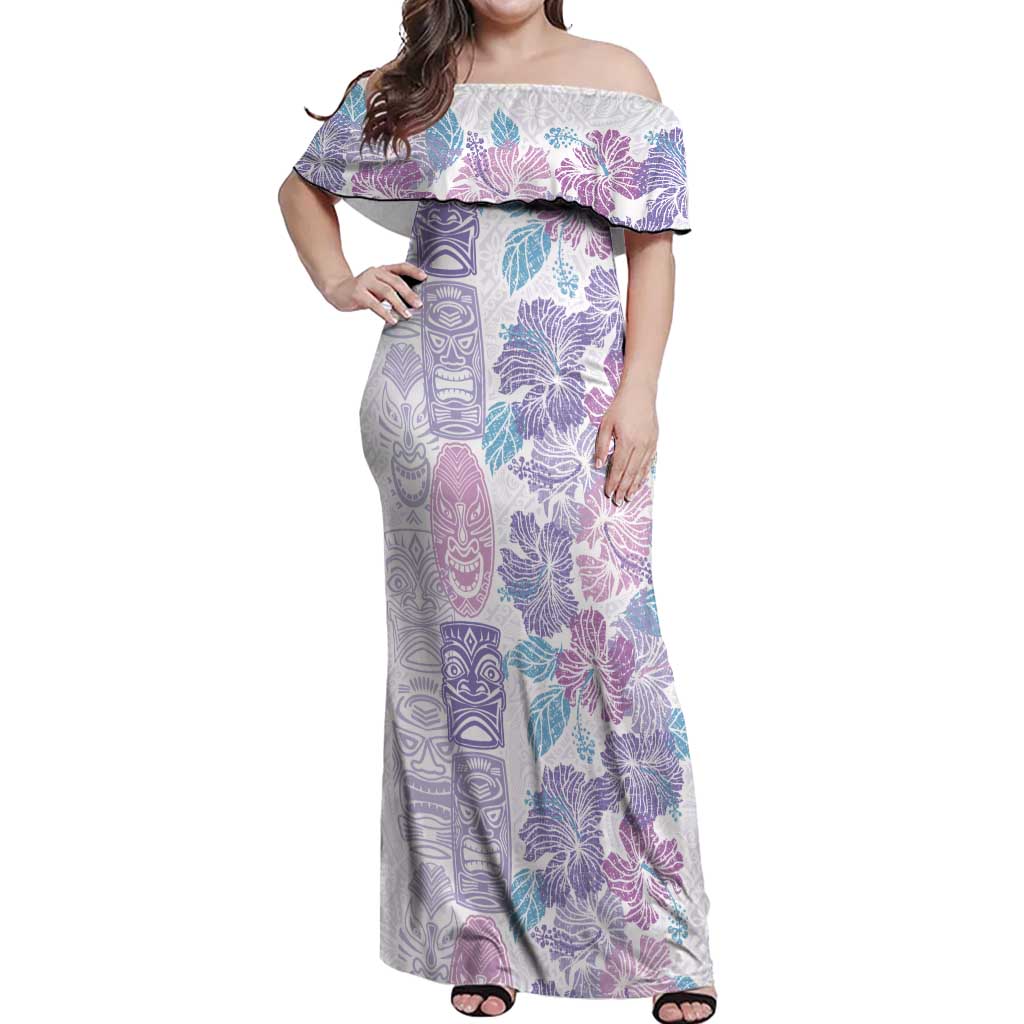 Christmas Aloha Hawaii Tiki Off Shoulder Maxi Dress Hibiscus Winter Colors - Polynesian Pride