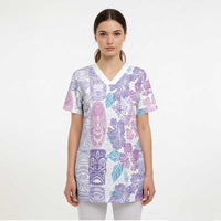 Christmas Aloha Hawaii Tiki Scrub Top Hibiscus Winter Colors - Polynesian Pride